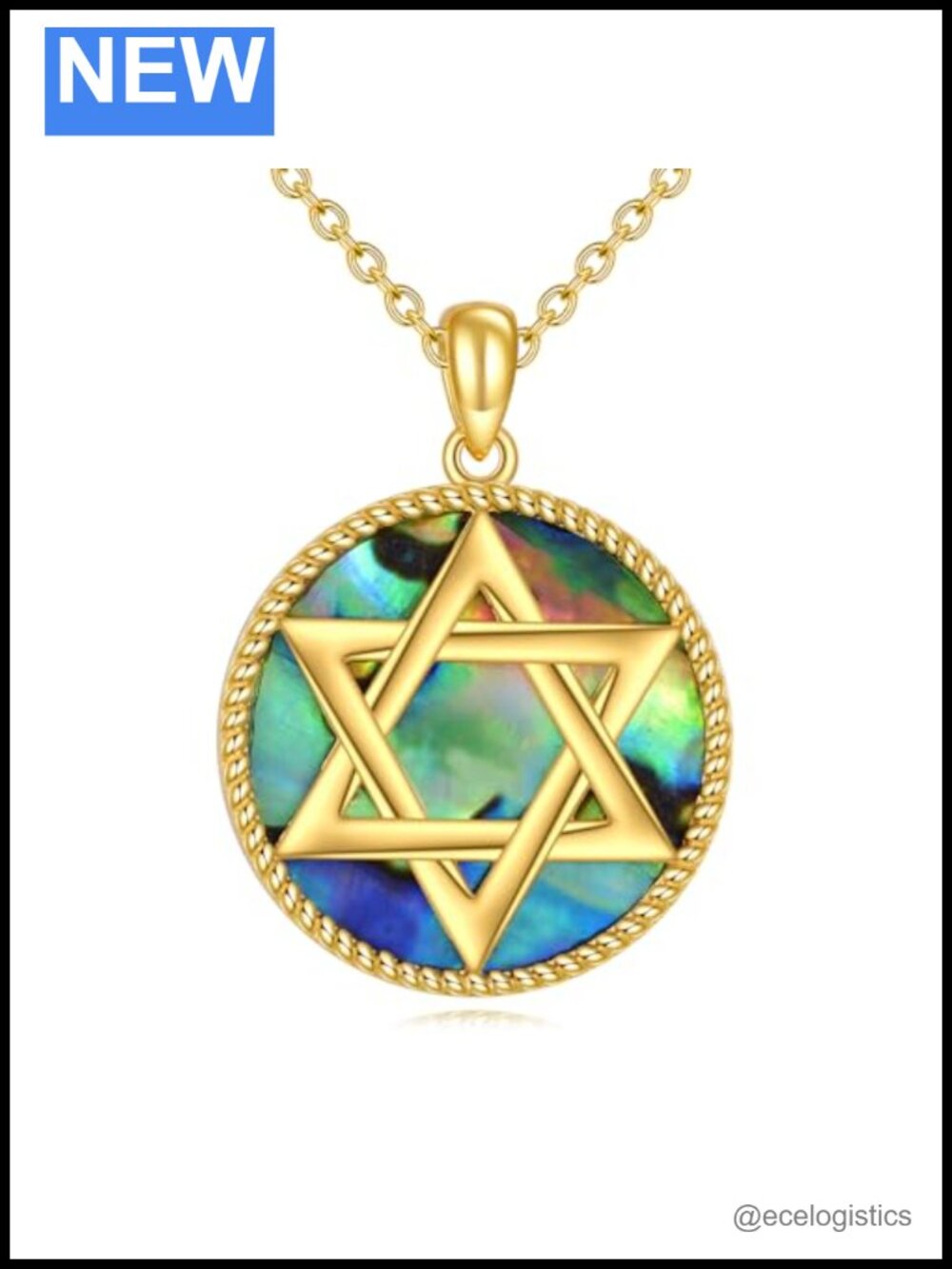 Star of David Necklace 925 Sterling Silver Gold Plated Abalone